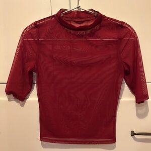 Red mesh cropped shirt